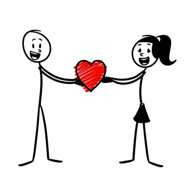 Bir çift aşık mutlu bir kalp tutuyorlar.