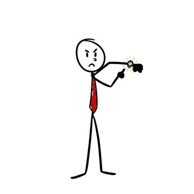 Bir patron elindeki saati işaret ederken çok kızar.