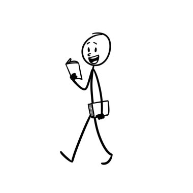 Kitap okurken yürüyen bir kişinin resmi