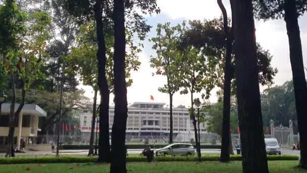 Timelapse Palacio Independencia Chi Minh Vista Ciudad Desde Parque Casa — Vídeo de stock