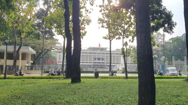 Timelapse Palacio Independencia Chi Minh Vista Ciudad Desde Parque Casa — Vídeos de Stock