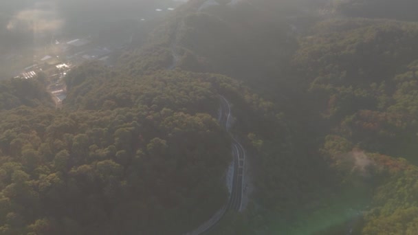 Luchtfoto Van Bergketen Bij Zonsopgang Wanneer Vliegen Bos Exploratie Dalat — Stockvideo