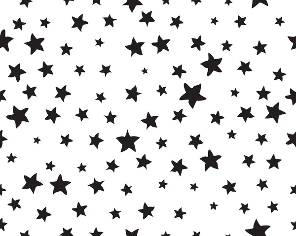 stock vector Seamless pattern with black stars random size on a white background