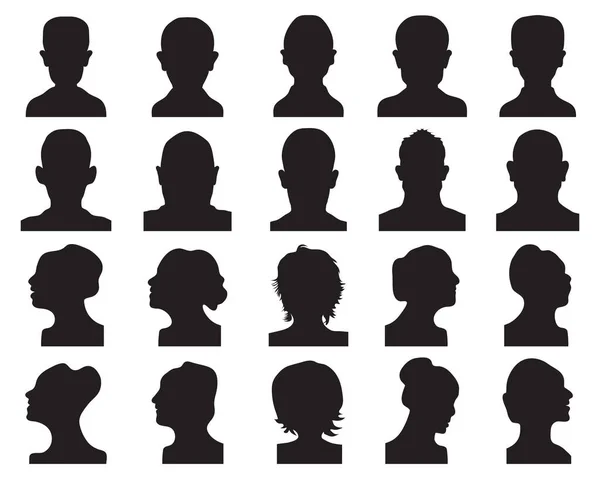 Schwarze Silhouetten Von Männlichen Und Weiblichen Köpfen Auf Weißem Hintergrund — Stockvektor