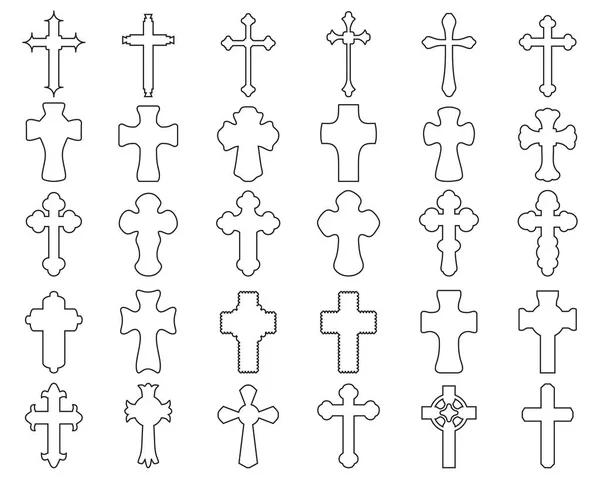 Schwarze Abbildungen Verschiedener Kreuze Auf Weißem Hintergrund — Stockvektor