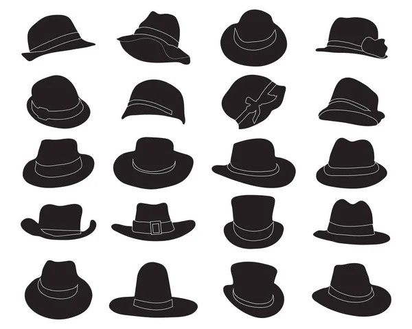 Μαύρες Σιλουέτες Ανδρικών Και Γυναικείων Καπέλων Λευκό Φόντο — Διανυσματικό Αρχείο