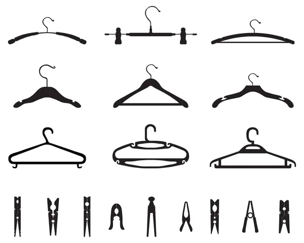 Set Van Verschillende Hangers Wasknijpers Een Witte Achtergrond — Stockvector