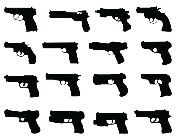 Siluetas Negras Pistolas Sobre Fondo Blanco — Vector de stock