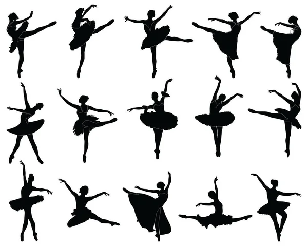 Чорні Силуети Балерини Білому Тлі — стоковий вектор