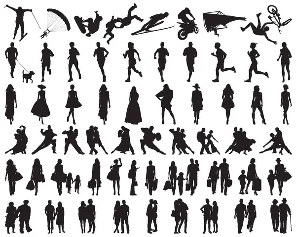 İnsanlar siluetleri beyaz bir arka plan üzerinde büyük toplama