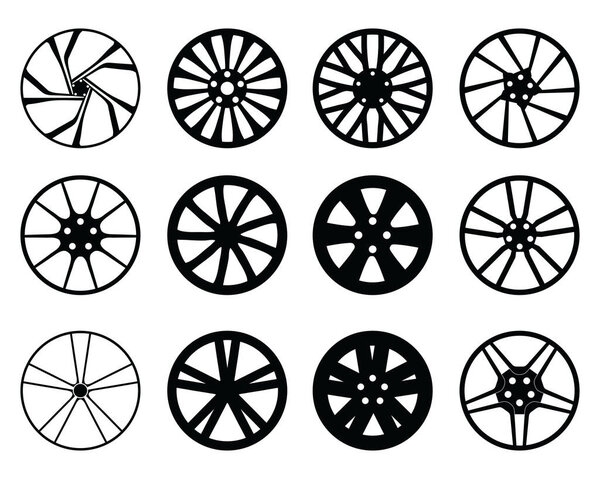 Значок колеса автомобиля на белом фоне