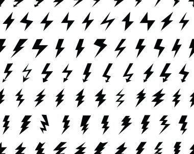 Beyaz arkaplanda siyah gök gürültüsü ve ışık simgeleri, kusursuz desen