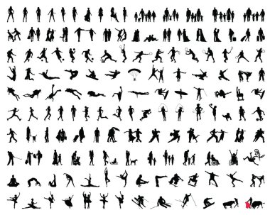 İnsanlar siluetleri beyaz bir arka plan üzerinde büyük toplama