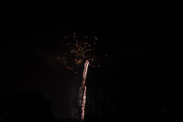 Fuochi Artificio Nel Cielo Notte Durante Vigilia Capodanno Nei Paesi Immagini Stock Royalty Free