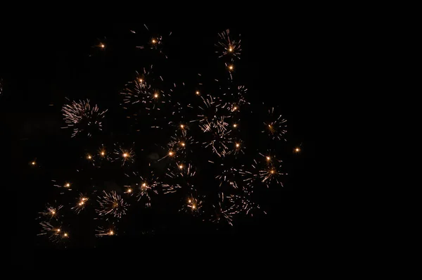 Fuochi Artificio Nel Cielo Notte Durante Vigilia Capodanno Nei Paesi — Foto Stock