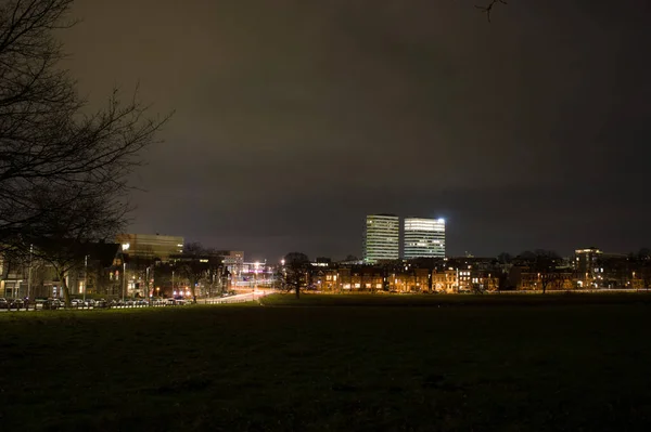 Cityscape Night Two Skyscrapers Center Arnhem Netherlands — Stock Photo, Image