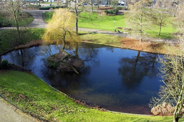 Large Pond Kronenburger Park Winter Kruittoren Netherlands — Stock Photo, Image