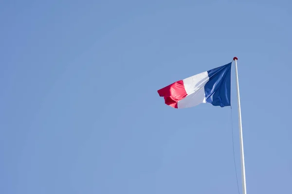 French Flag Waving Wind Clear Blue Sky — Stock Photo, Image