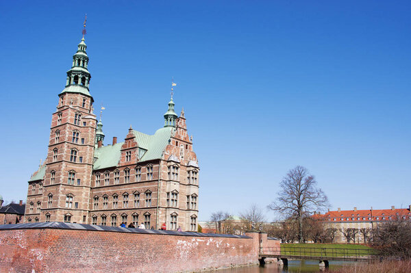 Rosenberg castle in Copenhagen in Denmark with a clear blue sky