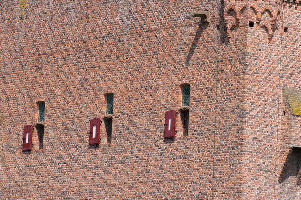 Fechar Parede Com Janelas Castelo Medieval Doornenburg Doornenburg Nos Países — Fotografia de Stock