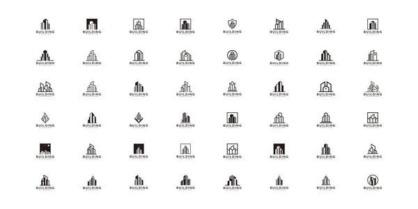 Zestaw Konstrukcji Wektorowej Logo Budynku — Wektor stockowy