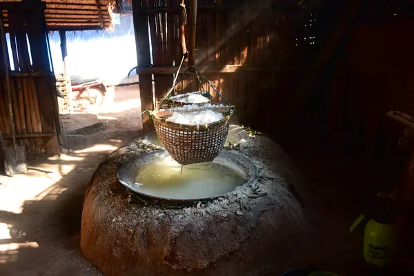 Nan Thailand December 26 2022 Bo Kluea Rock Salt Pond , ancient rock salt production site, street market,otop market, medicinal salt market