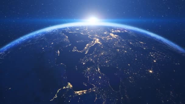 从太空看到的地球和欧洲的太阳升起 — 图库视频影像
