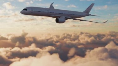 Bulutların üstünde uçan büyük bir jet uçağı.