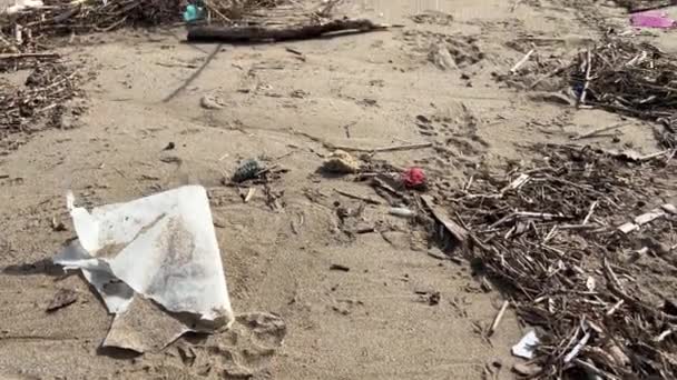 Paisagem Praia Suja Cheia Resíduos Sem Pessoas — Vídeo de Stock