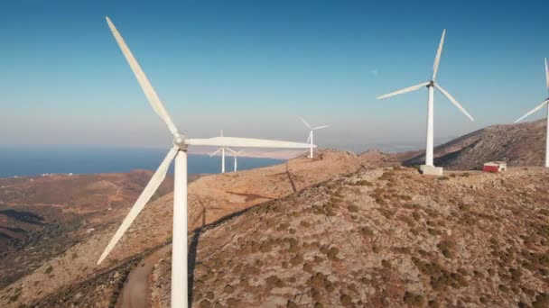 Large Wind Turbines Mountain Scenic View Majestic Landscape Clear Blue — Stock Video