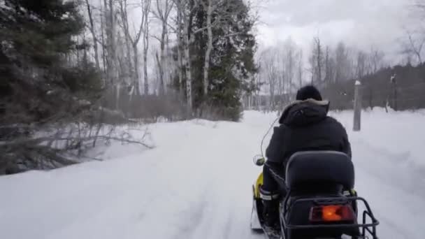 Человек Снегоходе Зимой Онтарио — стоковое видео