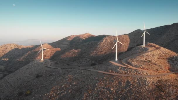 Beautiful View Landscape Scenery Electric Generating Wind Turbines Turning Top — Stock Video