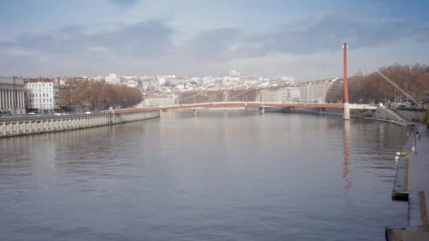 法国里昂的城市景观 河流景观 — 图库视频影像