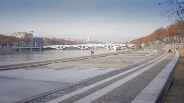 Város Kilátás Lyon Franciaország Kilátás Folyóra — Stock videók