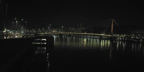 Nachtzicht Lyon Frankrijk Achtergrond — Stockvideo