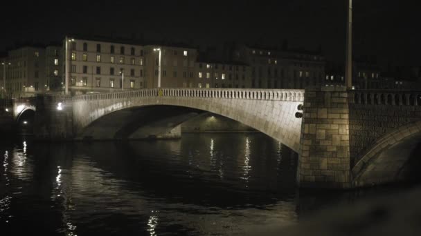 Nachtaufnahme Lyon Frankreich Hintergrund — Stockvideo