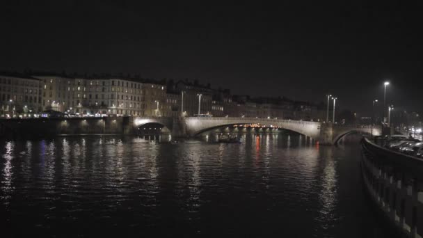 Vista Noche Lyon Francia Segundo Plano — Vídeos de Stock