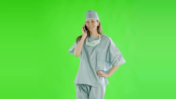 Caucasian Woman Doctor Green Screen Talking Phone — Stock Video