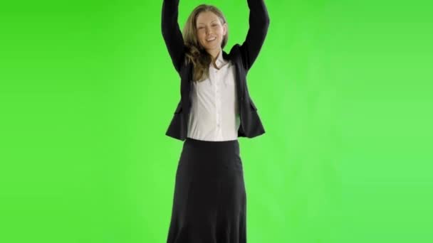 Mulher Negócios Caucasiana Dançando Tela Verde — Vídeo de Stock