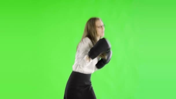Caucasian Businesswoman Boxing Green Screen Background — Stock Video