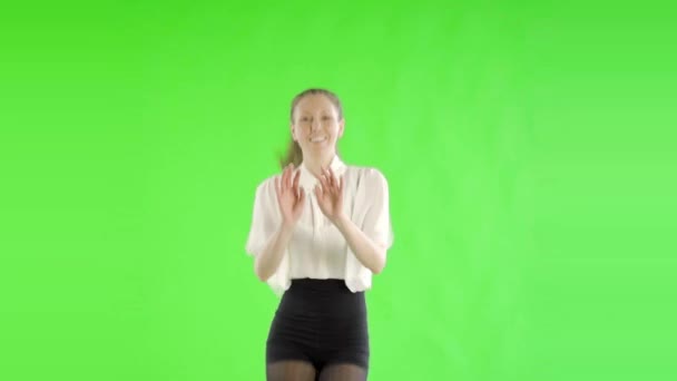 Blank Vrouw Dansen Groen Scherm — Stockvideo