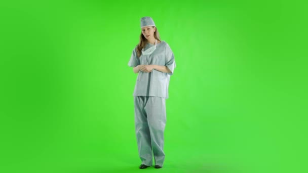 Biały Kobieta Lekarz Zielony Ekran Rozmowy — Wideo stockowe