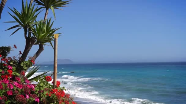 Bela Vista Costa Com Mar Azul Durante Dia Ensolarado — Vídeo de Stock