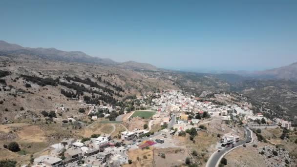 Gyönyörű Rethymno Városkép Hegyek Napsütéses Napon Ellen Tiszta — Stock videók