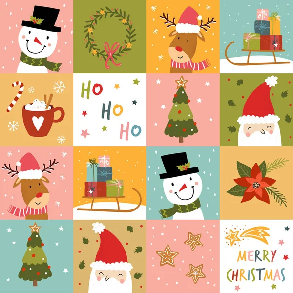 五颜六色的圣诞无缝图案 可爱的人物和装饰 非常适合包装纸 纺织品 矢量设计 — 图库矢量图片