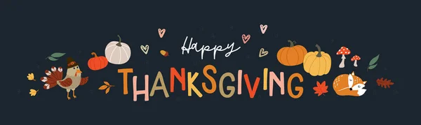Mooi Met Hand Getekend Thanksgiving Ontwerp Met Pompoenen Bladeren Geweldig — Stockvector