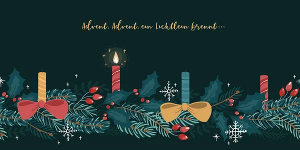 Leuke Hand Getekende Kaarsen Duitse Tekst Zeggen Advent Advent Een — Stockvector