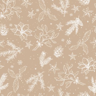 Güzel el çizimi kış dalları pürüzsüz desen, ambalaj kağıtları, tekstil, afişler, duvar kağıtları - vektör tasarımı için harika