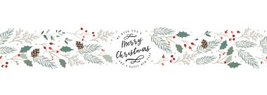 Güzel el çizimi kış dalları Noel şablonu, kartlar, pankartlar, duvar kağıtları - vektör tasarımı -