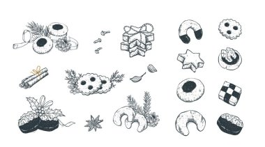 Alman Noel Hediyeleri - çeşitli geleneksel Noel kurabiyeleri - vektör tasarımı